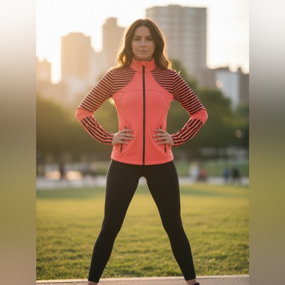 Lululemon Women's Orange and Dark Navy Striped Jacket - Picture 2 of 11